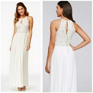 Morgan & Co. White Lace Keyhole Maxi Dress